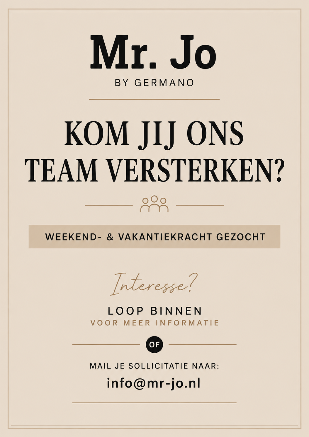 Vacature Mr Jo by Germano