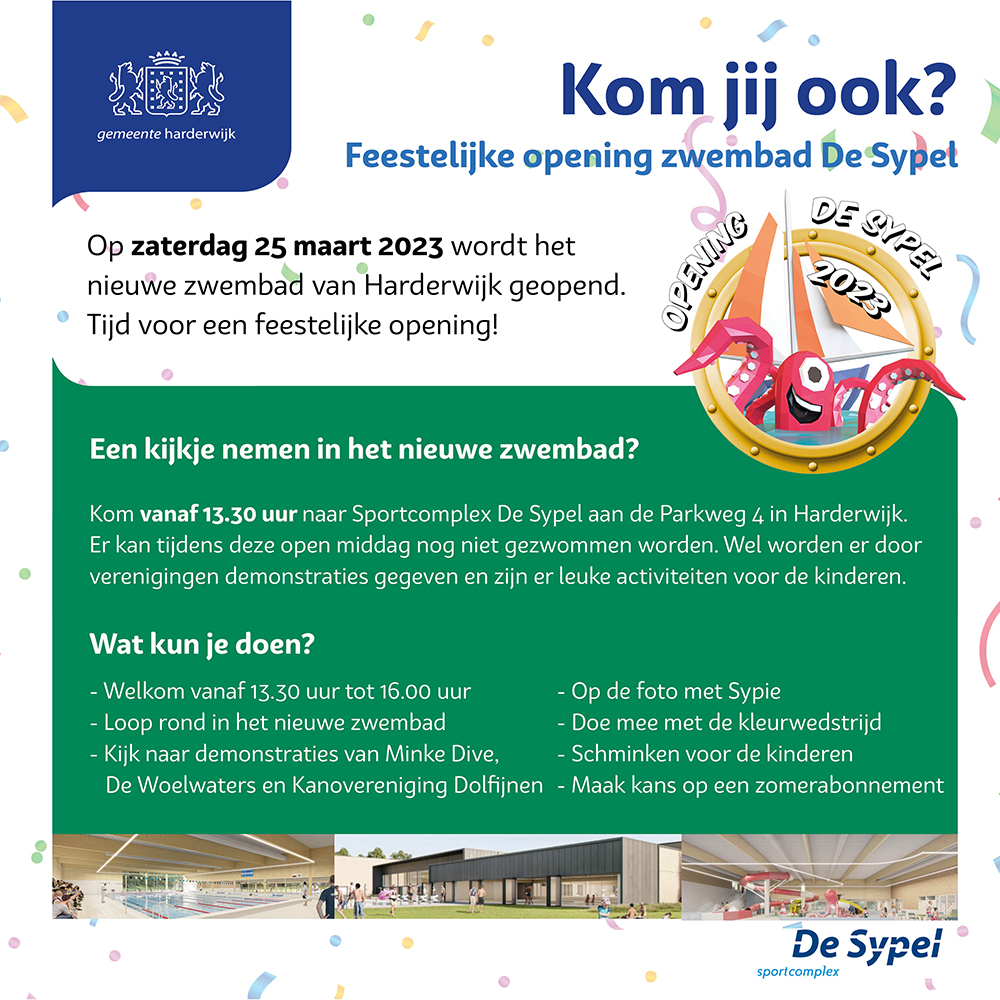 Uitnodiging opening nieuwe zwembad de Sypel Harderwijk