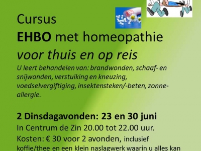 2 daagse cursus EHBO met homeopathie op 23 en 30 juni