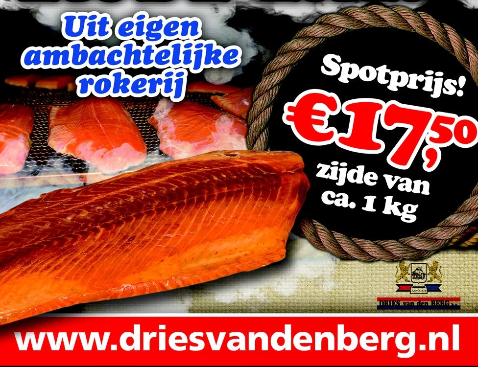 Heerlijke ambachtelijke warm gerookte Zalm, nu wel heel erg voordelig bij Dries van den Berg !