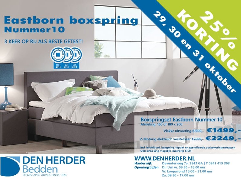 Den Herder Bedden Harderwijk: 25% korting Eastborn Boxspring nummer 10