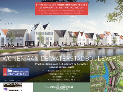 Start verkoop 11 herenhuizen en 4 markante woningen aan Waterstadboulevard Harderwijk
