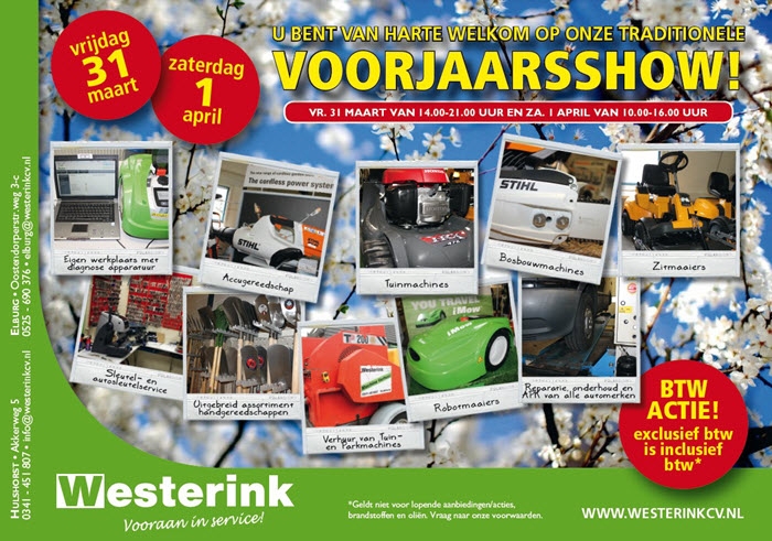 Vandaag en morgen Voorjaarsshow tuinmachines Westerink