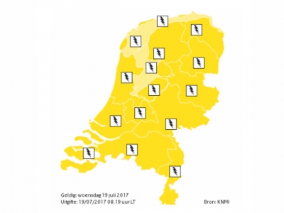Het KNMI heeft waarschuwingscode geel afgegeven voor de provincie Gelderland