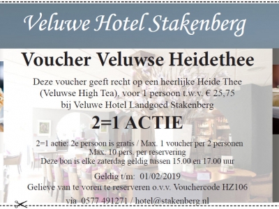 Vouchers bij Veluwe Hotel Stakenberg Elspeet 2=1 actie en massage!