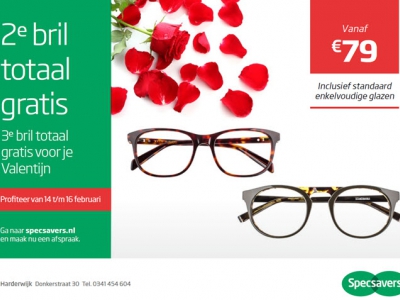 Tweede bril totaal gratis en derde bril gratis voor jouw Valentijn!