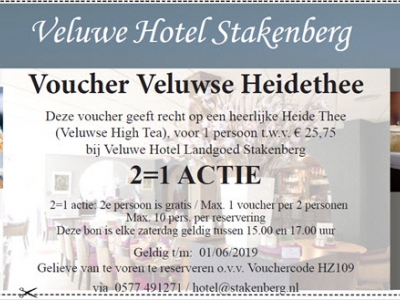 Vouchers bij Veluwe Hotel Stakenberg Elspeet 2=1 actie