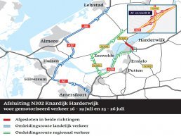 Weekendafsluiting N302 aansluiting Knardijk (Flevoland) en A28 aansluiting (13) Harderwijk | 23-26 juli