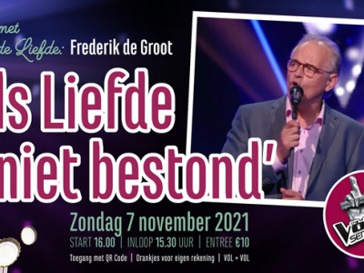 Zondagmiddag 7 november Frederik de Groot gastspreker en zanger bij Café de Liefde