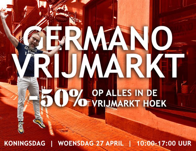 Germano Vrijmarkt 50% op alles in de vrijmarkthoek