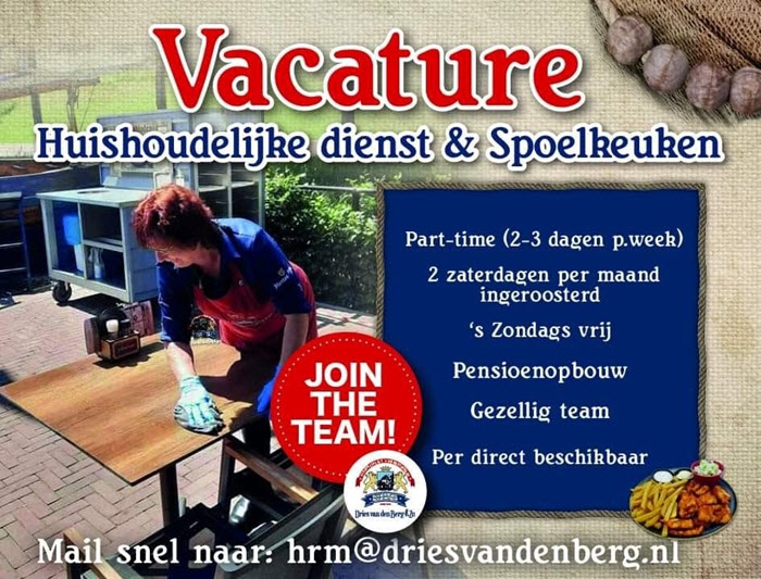 Vacature huishoudelijke dienst & spoelkeuken