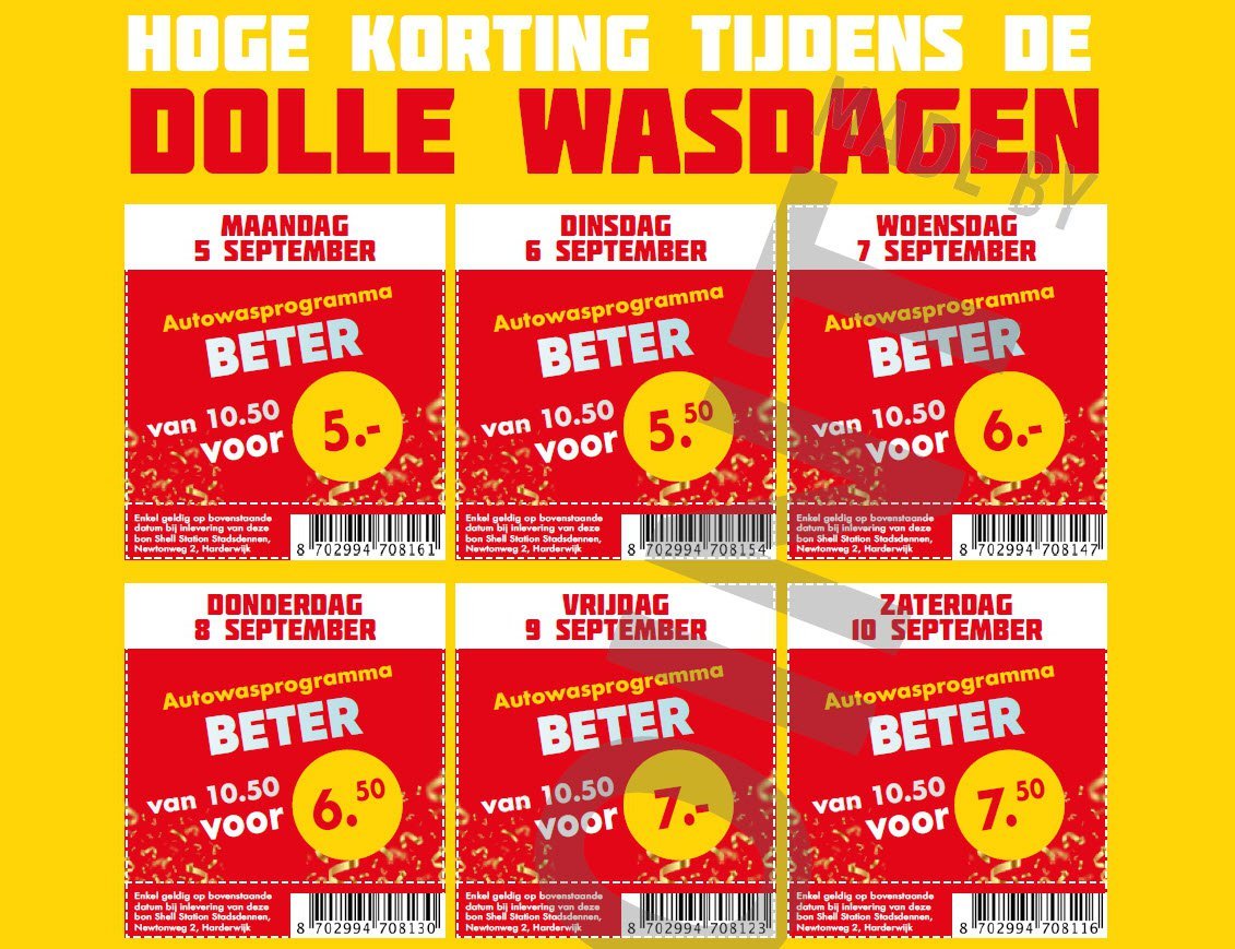 Hoge korting tijdens de dolle wasdagen bij Shell Station Stadsdennen