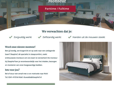 Hey bezorger & Monteur! Slaaphof in Harderwijk zoekt een extra collega!