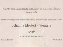 Familieberichten: Johanna Mostert - Wouters overleden