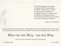 Familieberichten: Mina van den Berg - van den Berg overleden