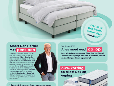 Nog twee weken Pensioen leegverkoop bij Beddenspecialist Den Herder!