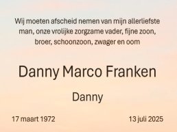 Familieberichten: Danny Marco Franken overleden