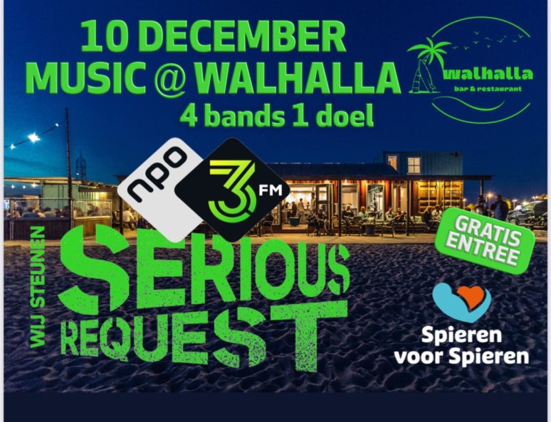 10 december Serious request avond in Walhalla: 4 bands, 1 doel
