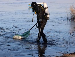 Brandweer redt twee zwanen die vastzaten in ijs bij Zeepad