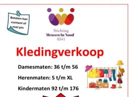 Grote kledinguitverkoop bij Stichting Mensen in Nood 0341en Nel’s kledingservice in Harderwijk