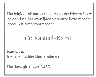 Dankbetuiging: Mevrouw Kasteel - Karst
